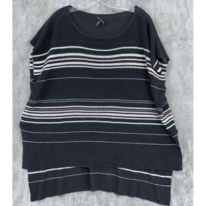 Eileen Fisher Sweater Womens XL Linen Lagenlook High Low Striped Capsule Black